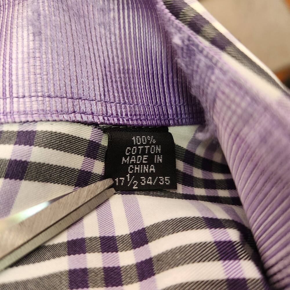 English Laundry by Christopher Wicks Cotton Shirt Size 17.5, 34/35 Purple Plaid - Picture 7 of 16